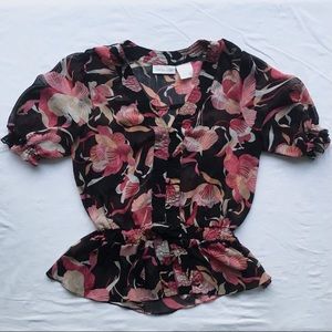 puff sleeve floral blouse